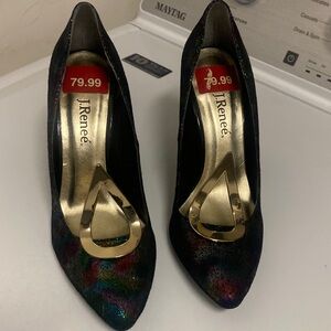 J.Renee Black, red, blue and Gold Heels with Multicolor Accents